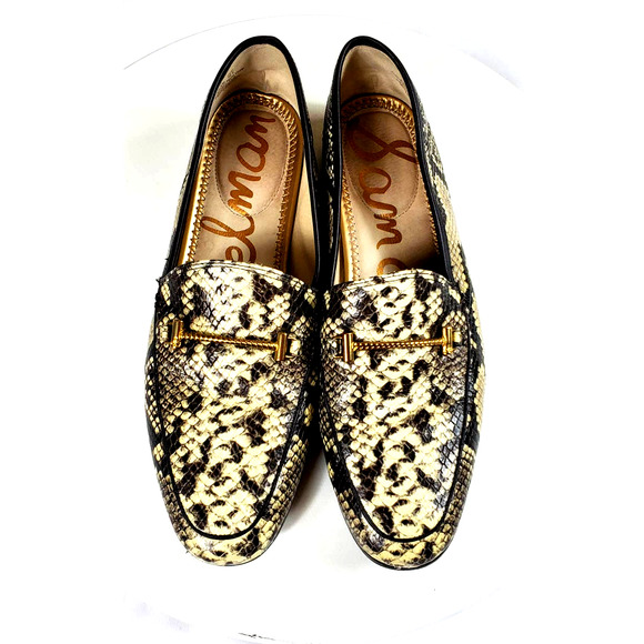 Sam Edelman Shoes - Sam Edelman Brown Cream Leather Snakeskin Loafer Womens 8.5